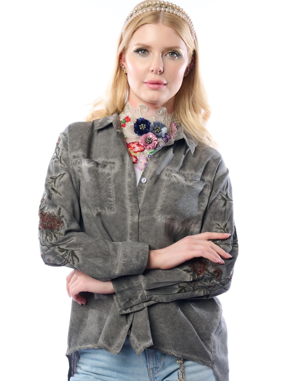 Aratta Silent Journey Charcoal Gray Button Down Shirt